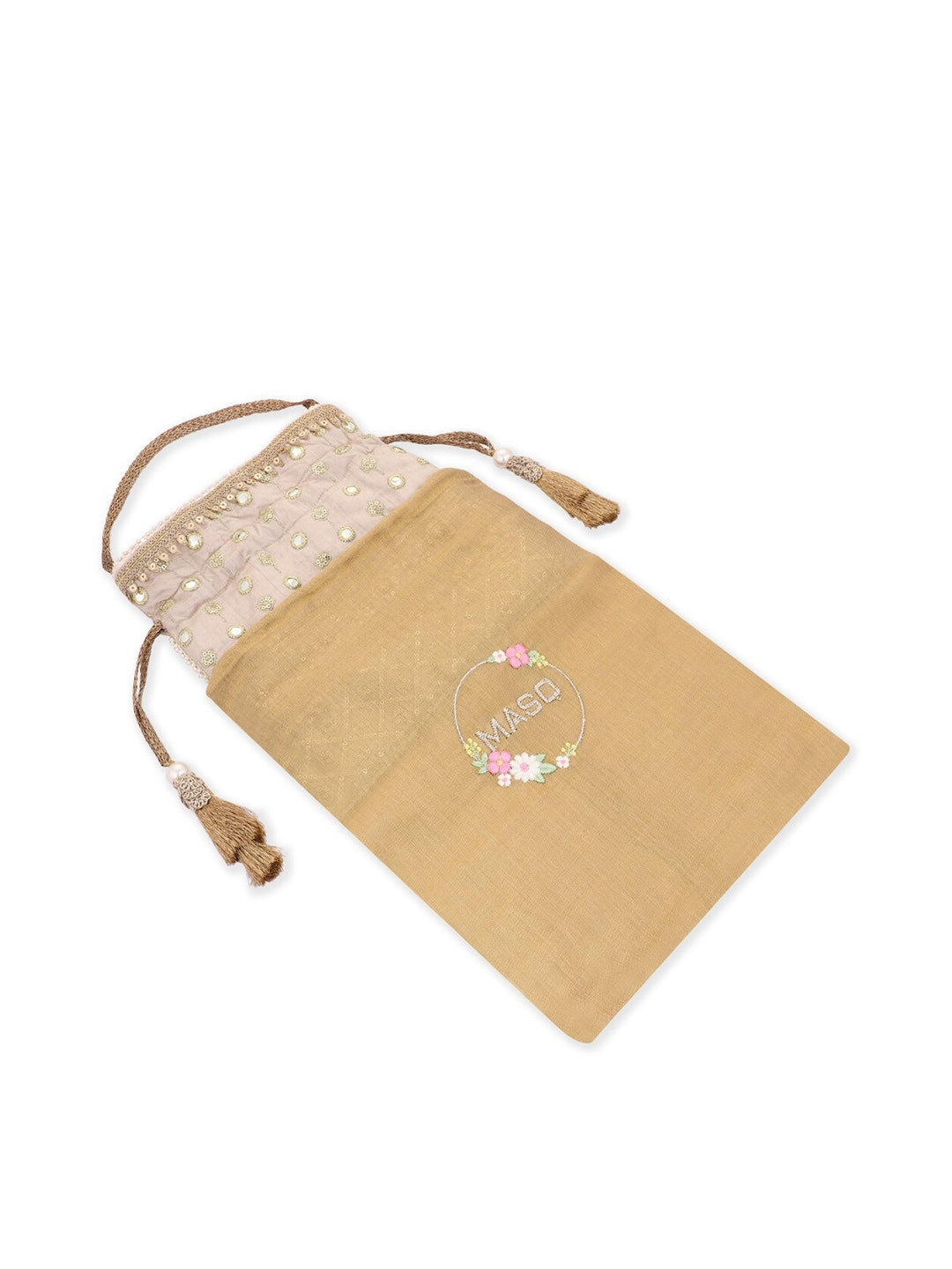 Masq Grey & White Embellished Potli Clutch | Grocsy