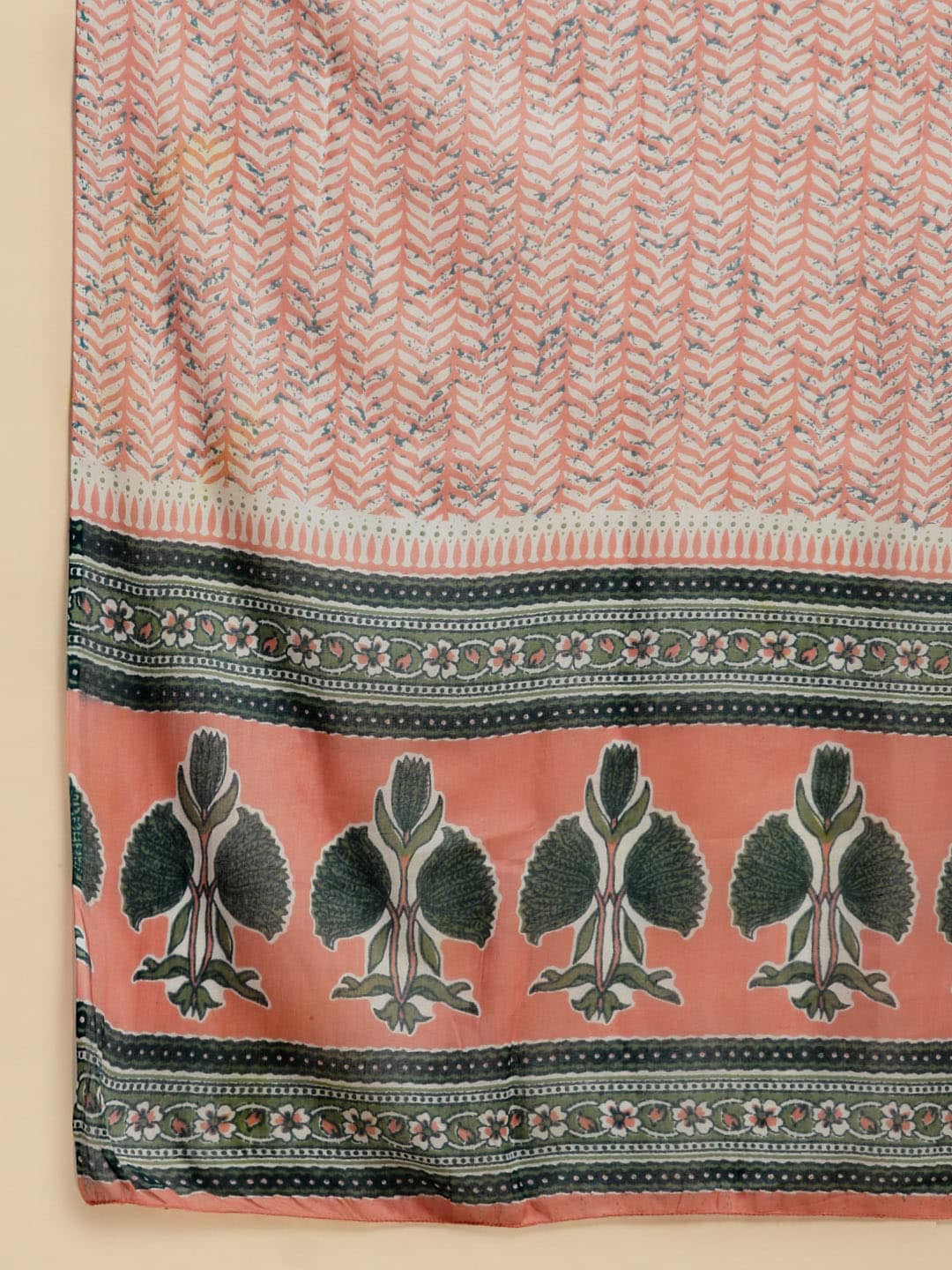Sangria Peach & Blue Floral-Printed Pure-Cotton Straight Kurta With Trouser & Dupatta | Grocsy