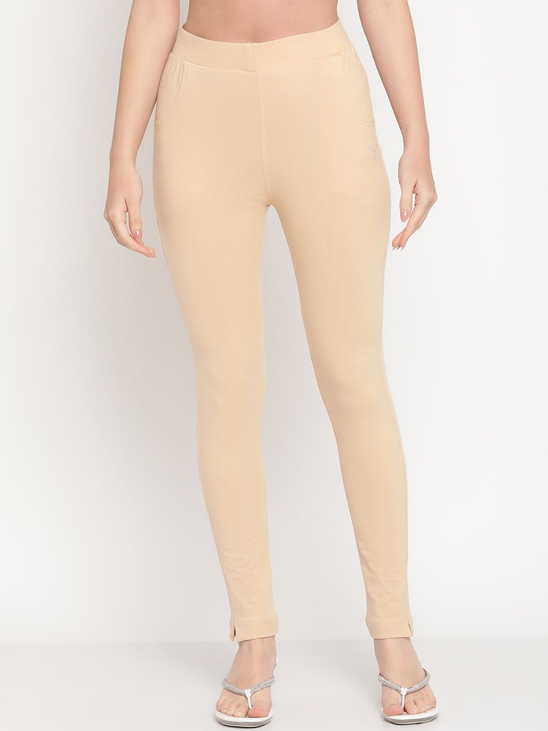 TAG 7 Women Pack of 2 Pink & Beige Solid Kurti Pants | Grocsy