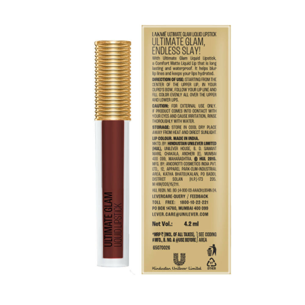Lakme Ultimate Glam Matte Liquid Lipstick - Brown Espresso | Grocsy