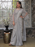 Tikhi Imli Embellished Border Sequinned Saree With Cape | Grocsy
