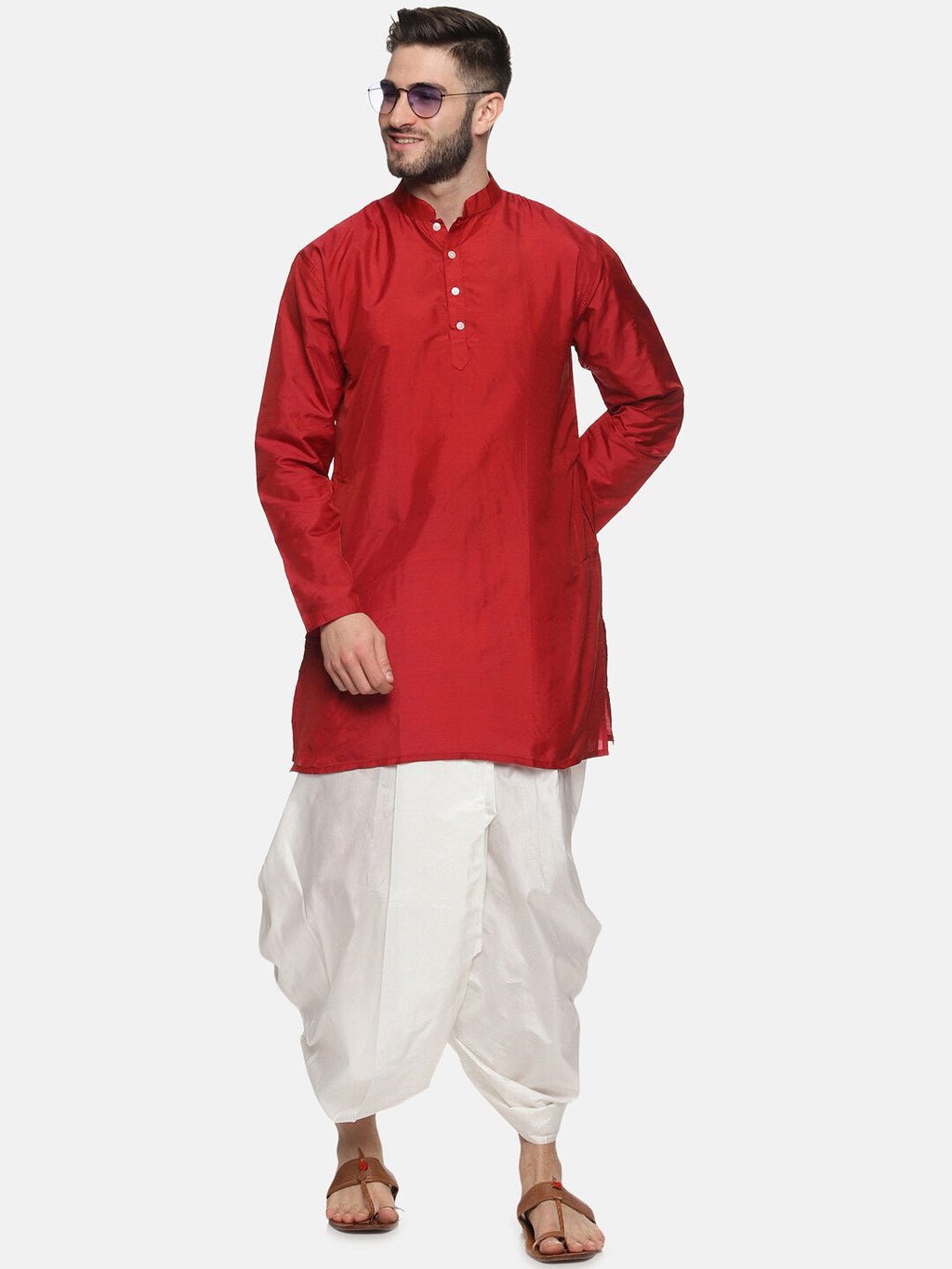 Sethukrishna Men Maroon Kurta with Dhoti Pants | Grocsy