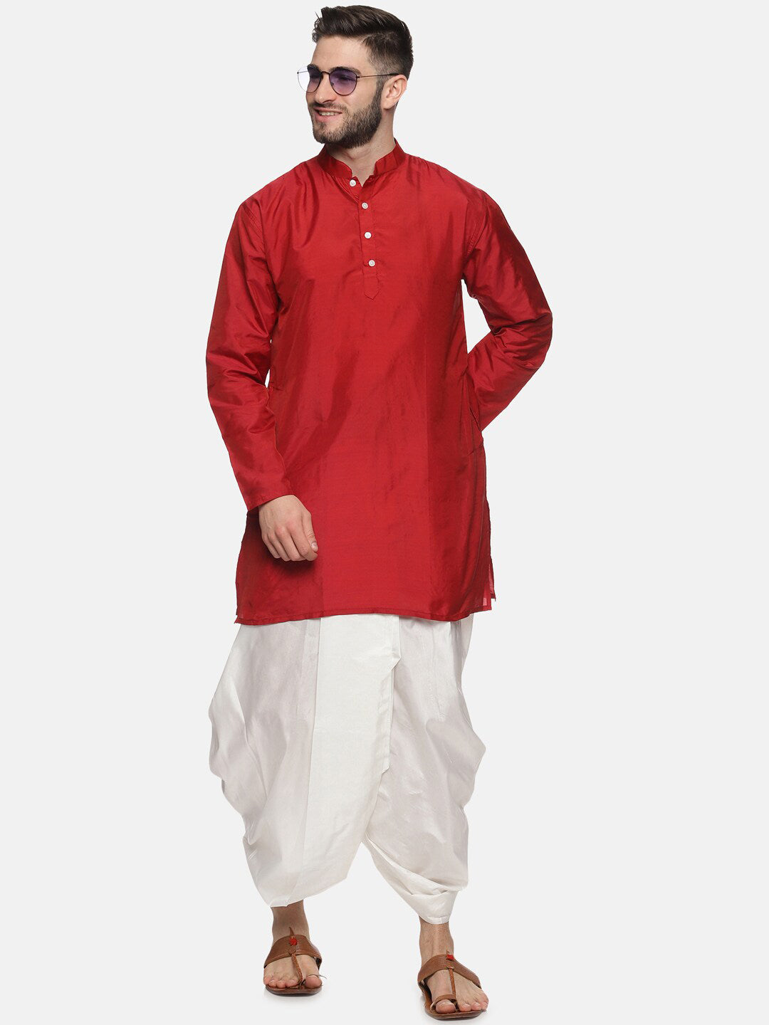 Sethukrishna Men Maroon Kurta with Dhoti Pants | Grocsy