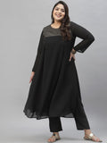 Sztori Plus Size Ethnic Motif Foil Printed Straight Georgette Kurta with Trousers | Grocsy