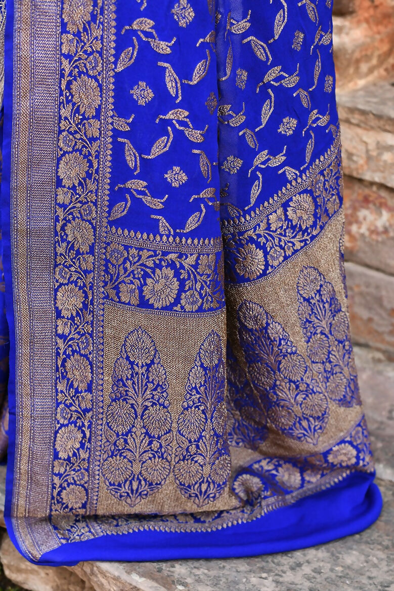 Joban Fashion Violet Crepe Chiffon Pure Handloom Banarasi Silk Saree | Grocsy