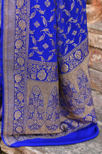 Joban Fashion Violet Crepe Chiffon Pure Handloom Banarasi Silk Saree | Grocsy