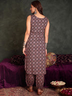 Indo Era Floral Printed V-Neck Pure Cotton Straight Kurta With Salwar | Grocsy