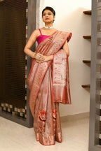 Joban Fashion Blue & Orange Saree Kataan Ikkat | Grocsy