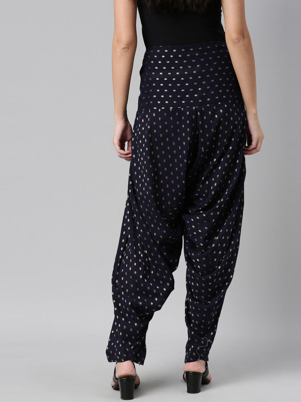 Souchii Navy Blue & Beige Woven-Design Pure Cotton Patiala | Grocsy