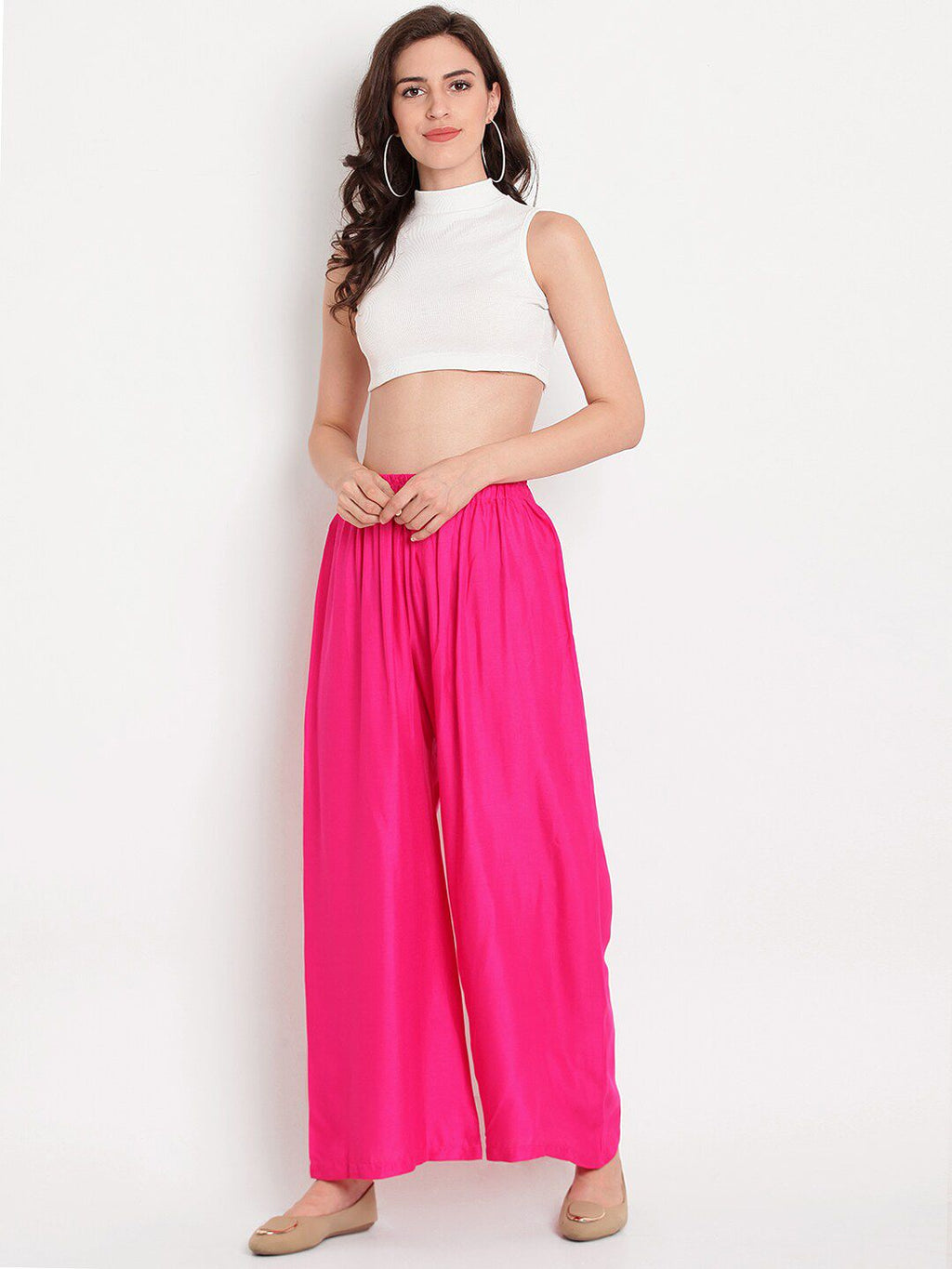 TAG 7 Women Pink & Beige Set of 2 Flared Ethnic Palazzos | Grocsy