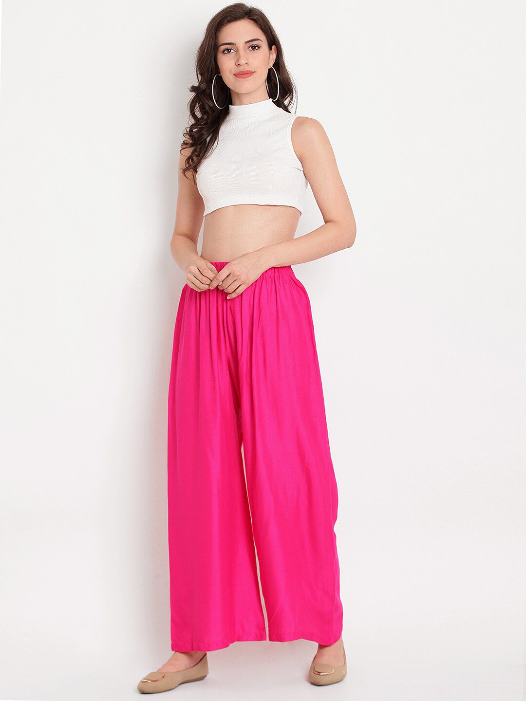 TAG 7 Women Pink & Beige Set of 2 Flared Ethnic Palazzos | Grocsy