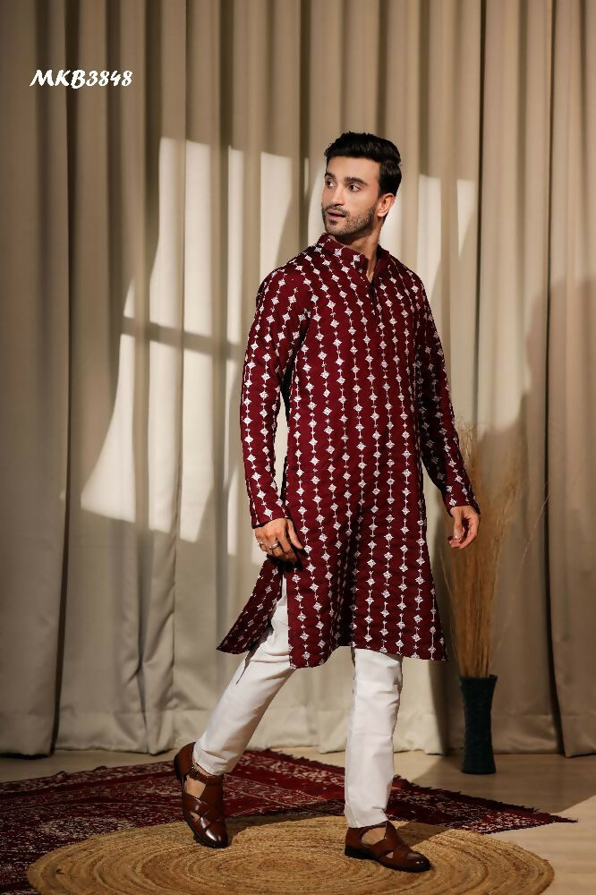 Maroon Viscose Designer Embroidery Work Kurta Set - Mahotsav | Grocsy