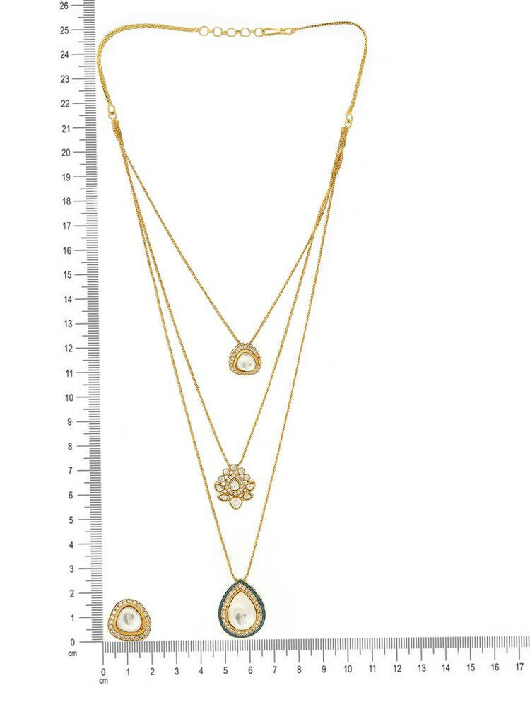 Kundan Antique Finish Earrings and Dew drop Necklace set - Ruby Raang | Grocsy