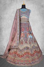 Aqua Blue Velvet Thread with Hand Work Semi Stitched Lehenga Choli with Dupatta - Nimaya Lagnotsav | Grocsy