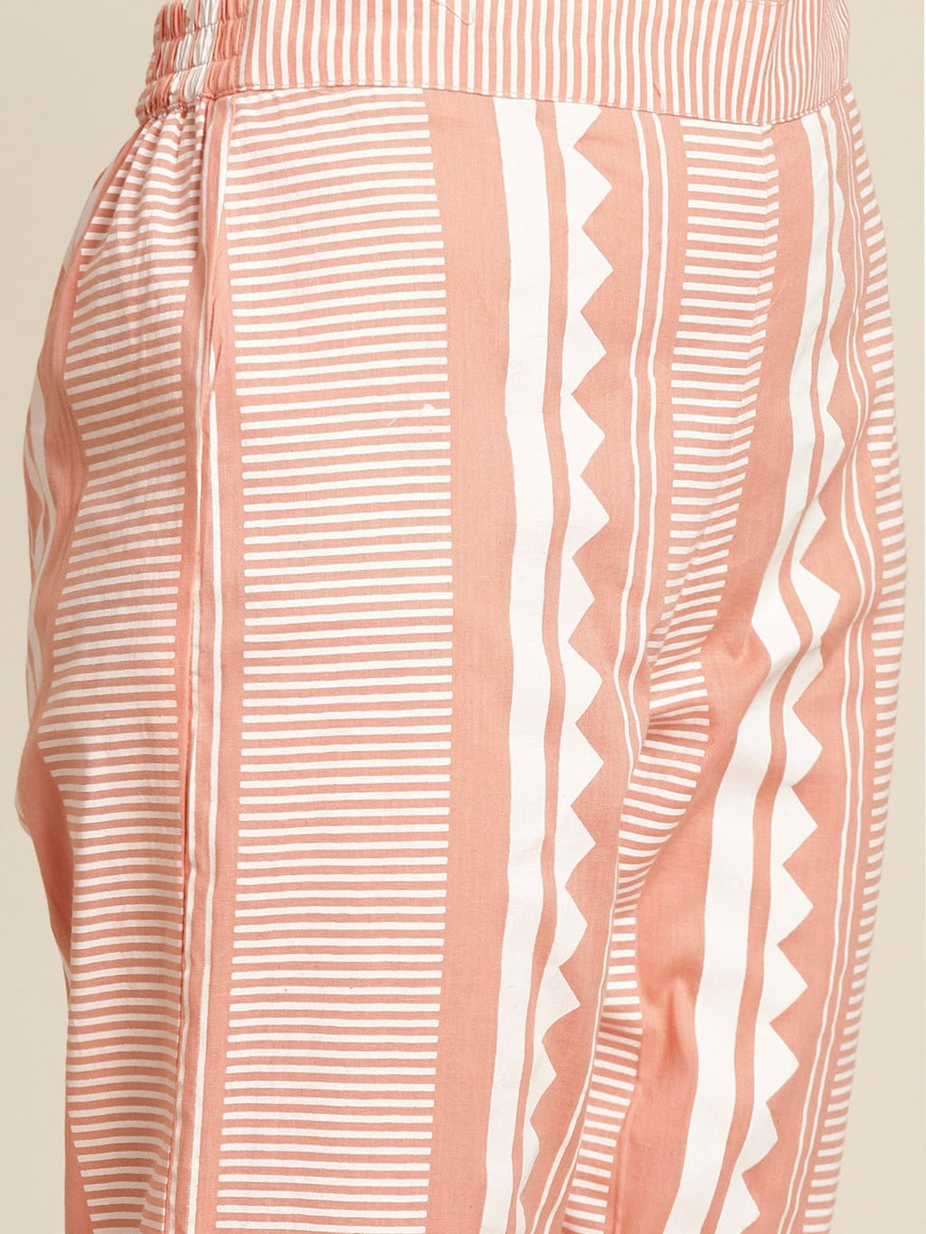 Sangria Women Peach-Coloured & White Ethnic Printed Pure Cotton Kurta set | Grocsy