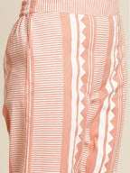 Sangria Women Peach-Coloured & White Ethnic Printed Pure Cotton Kurta set | Grocsy
