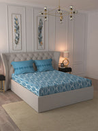 MYTRIDENT Blue White Ethnic Motifs Cotton 120 TC Queen Bedsheet With 2 Pillow Covers | Grocsy