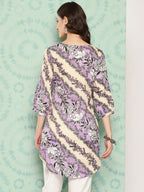 Sangria Floral Printed Curved Hem Kurta | Grocsy