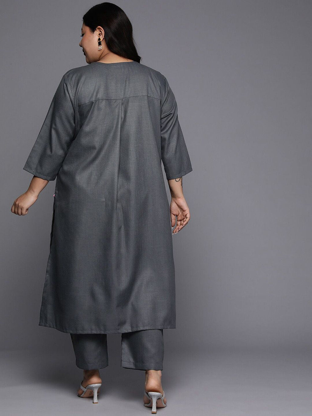 Sztori Long Sleeves V-Neck Cotton Regular Kurta with Trousers | Grocsy