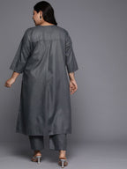 Sztori Long Sleeves V-Neck Cotton Regular Kurta with Trousers | Grocsy