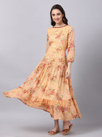 Souchii Floral Printed Boat Neck A-Line Maxi Dress | Grocsy