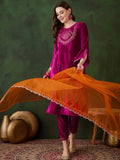Sangria Embroidered Velvet Kurta & Trousers with Dupatta | Grocsy