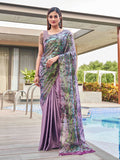 Tikhi Imli Mauve Abstract Printed Satin Half and Half Saree | Grocsy