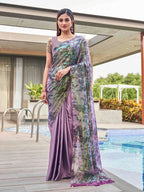 Tikhi Imli Mauve Abstract Printed Satin Half and Half Saree | Grocsy