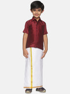 Sethukrishna Boys Maroon Shirt And Veshti Set | Grocsy