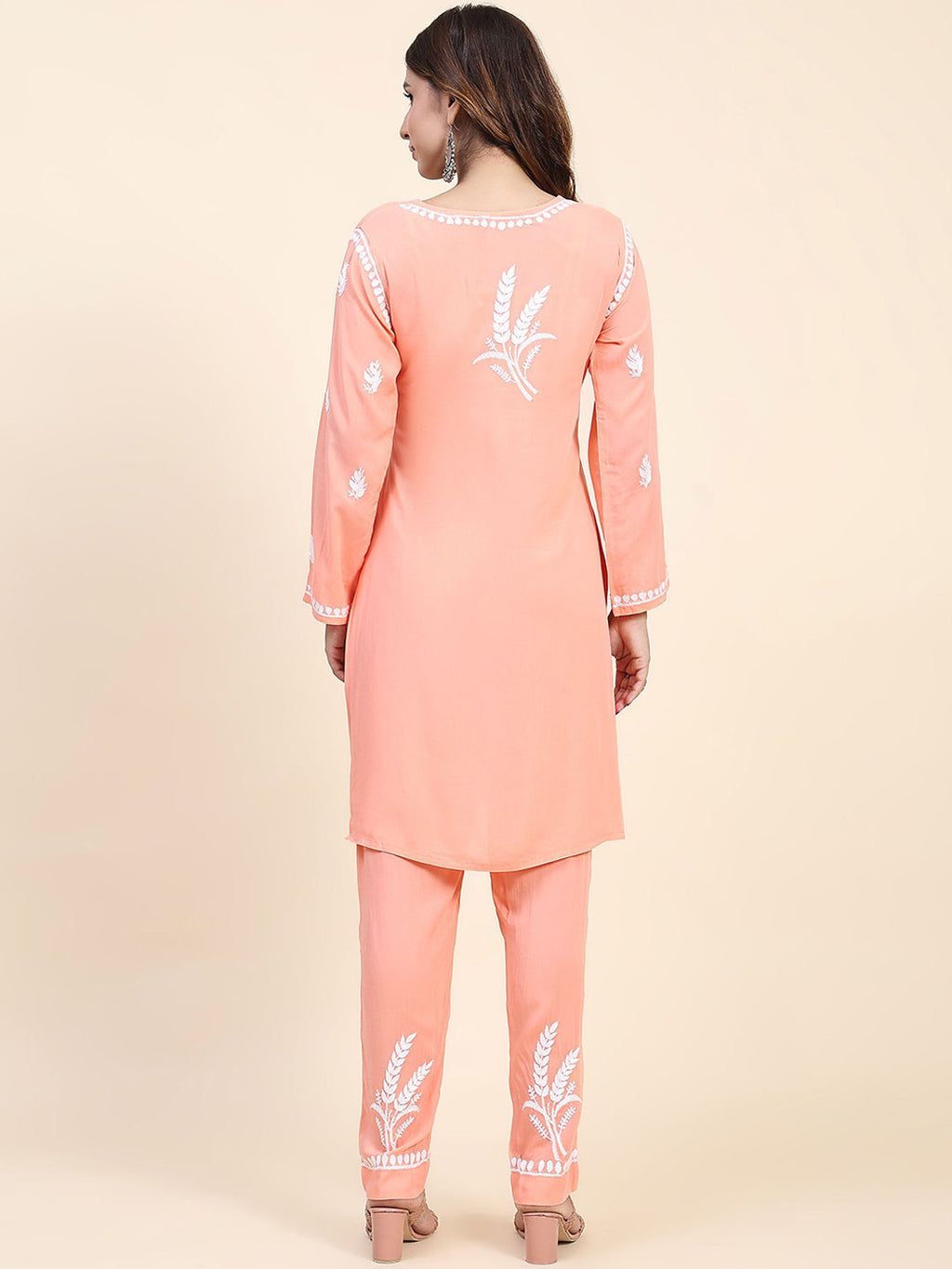 HOUSE OF KARI Floral Embroidered Chikankari Pure Cotton Kurta with Trousers | Grocsy