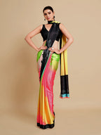 Sangria Lime Green & Blue Satin Saree | Grocsy