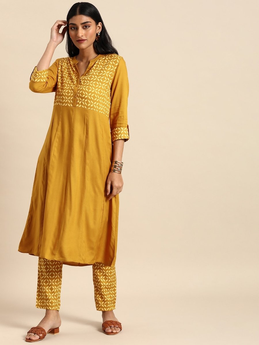 All About You Women Brown & Cream Printed Kurta with Trousers | Grocsy
