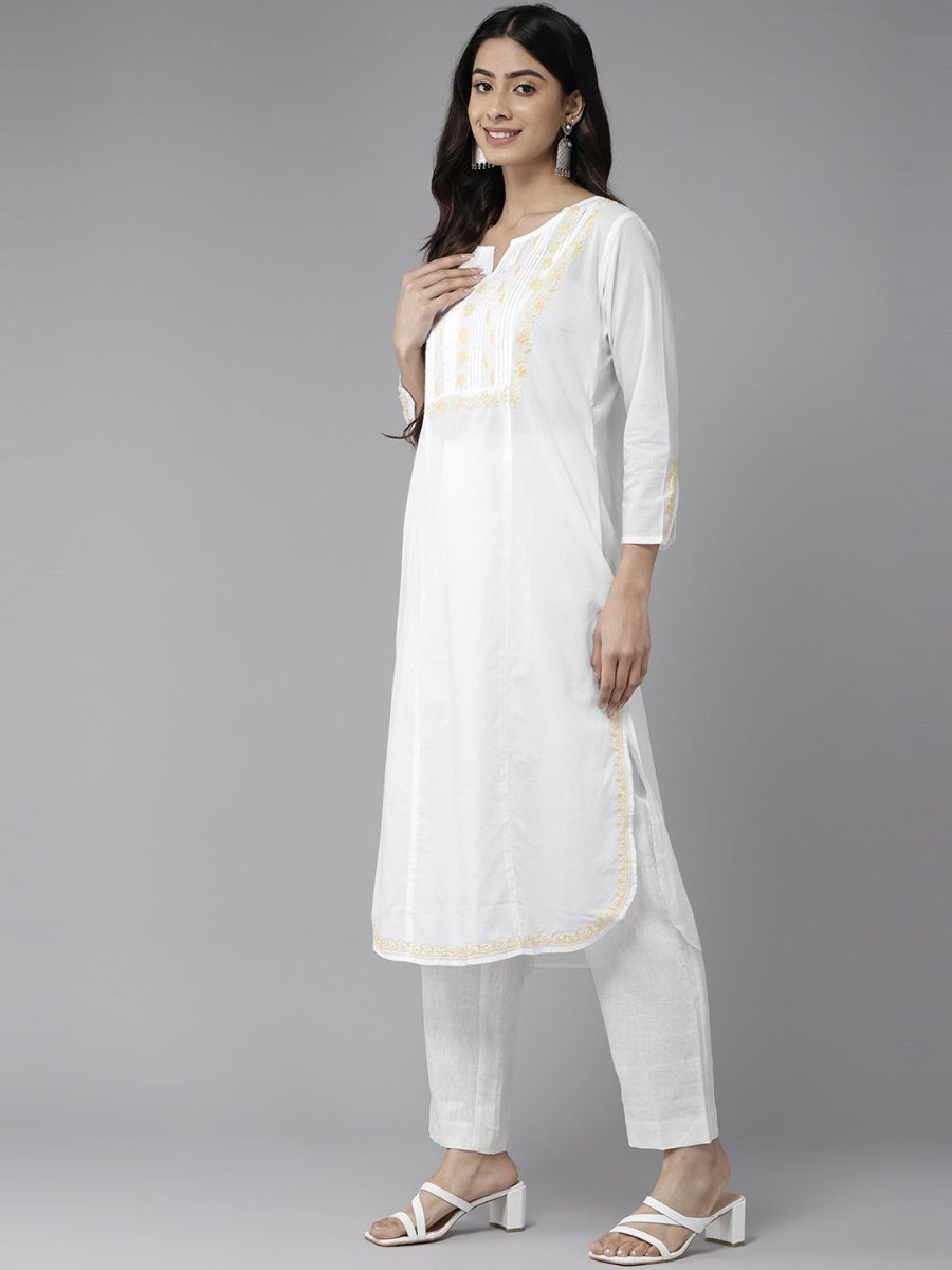 ADA Ethnic Motifs Chikankari Embroidered Cotton Kurta | Grocsy