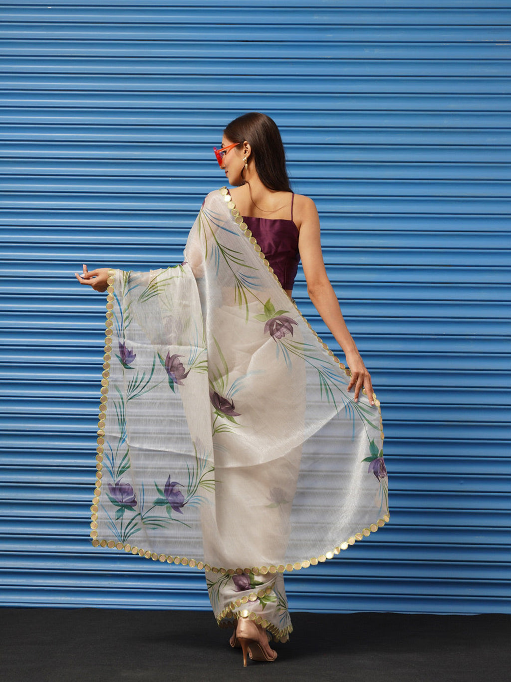 Tikhi Imli Floral Printed Poly Chiffon Saree | Grocsy