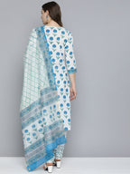 HERE&NOW Floral Printed Regular Pure Cotton Kurta with Churidar & With Dupatta | Grocsy