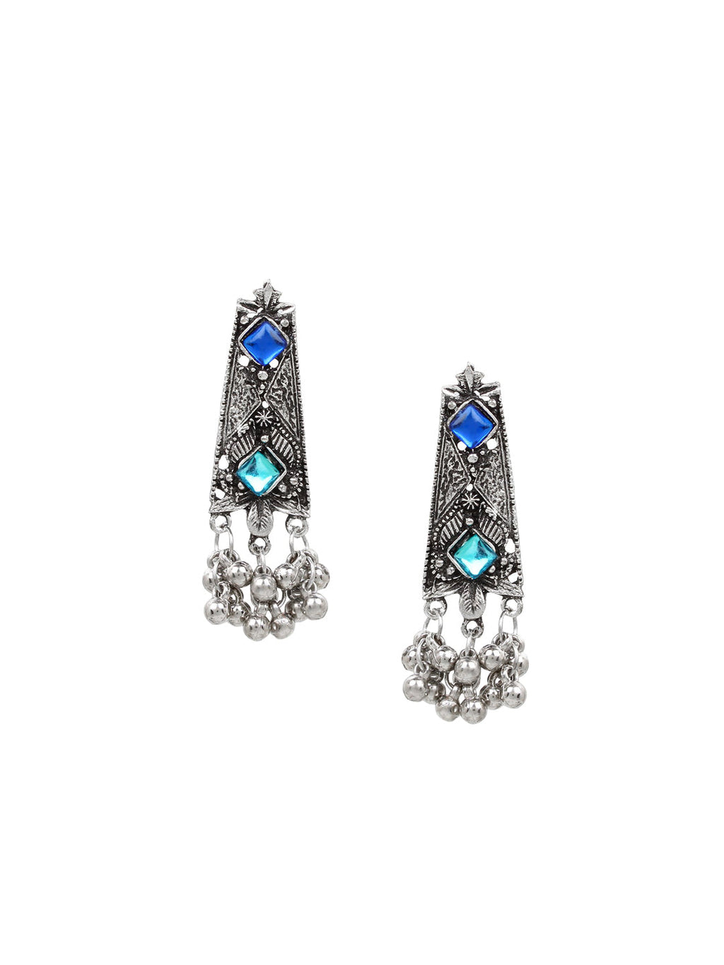 Cardinal Oxidised Silver-Toned & Blue Stones-Studded & Beaded Jewellery Set | Grocsy