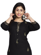 Alvano Women's Gold Zari Print Kurti with Palazzo and Dupatta set Rayon | Grocsy