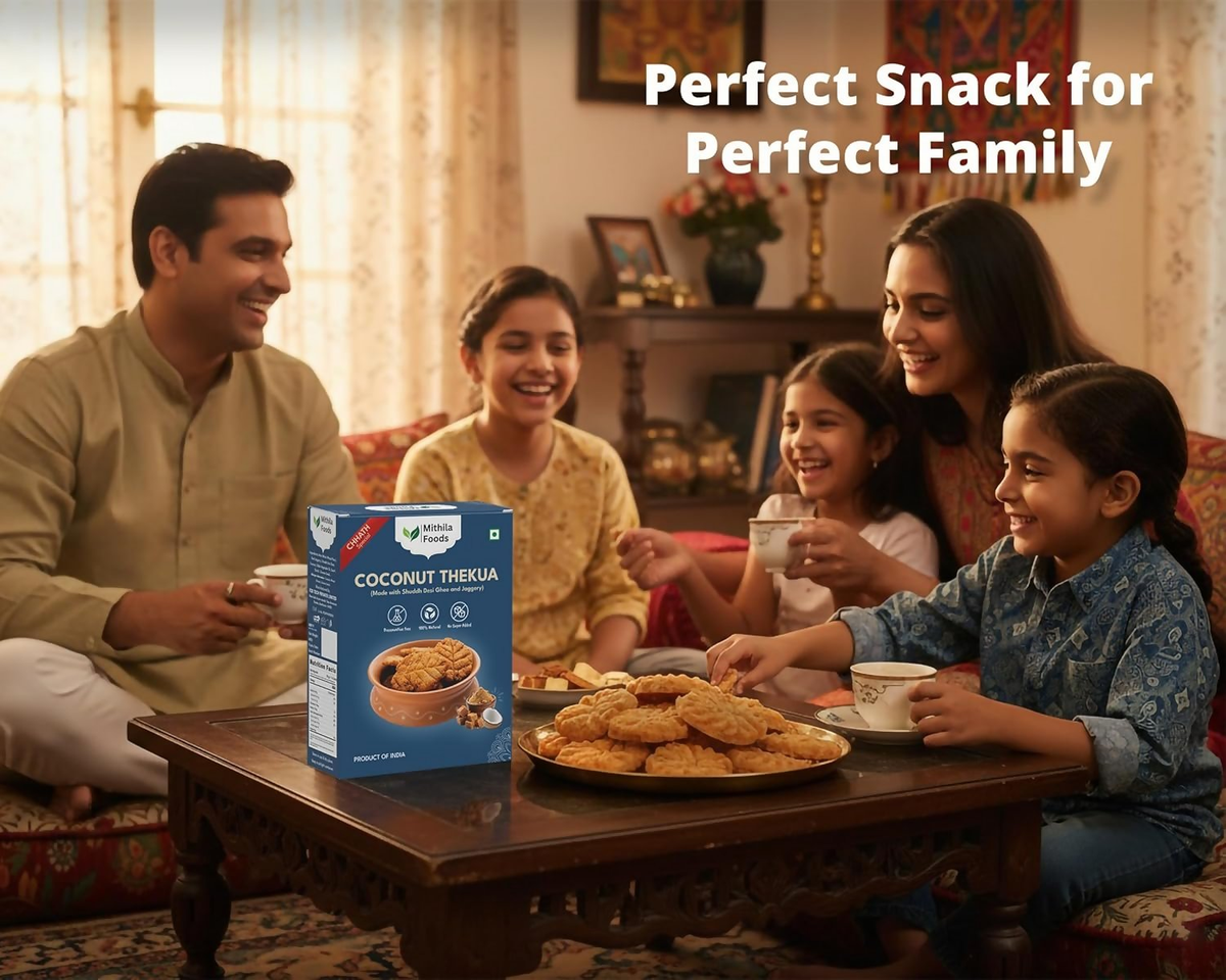 Mithila Foods Bihari Coconut Thekua With Desi Ghee Jaggery & Sesame Seeds | Grocsy