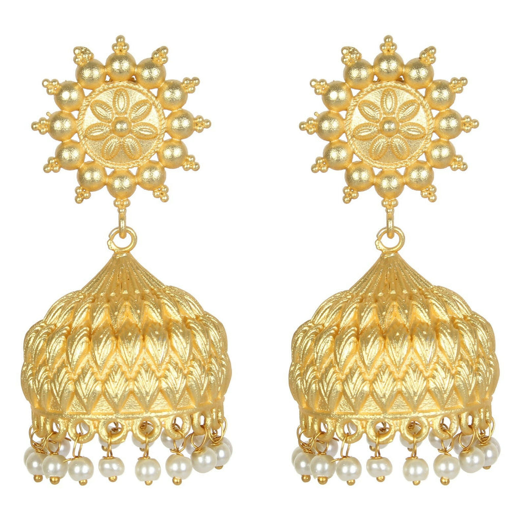 Joban Fashion Women Matte Gold Brass Jhumka | Grocsy