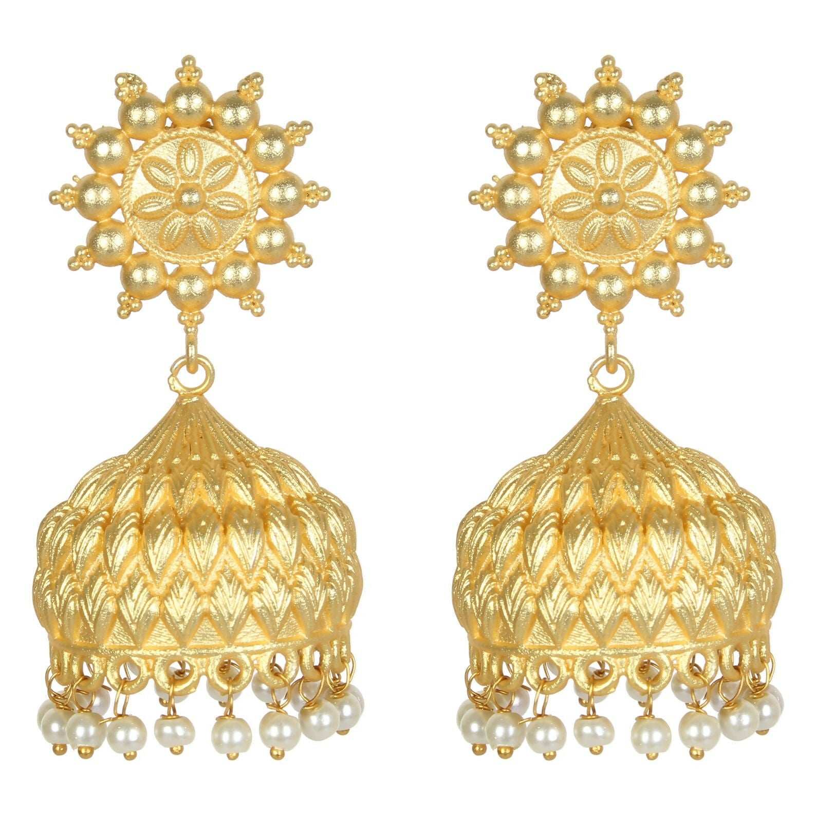Joban Fashion Women Matte Gold Brass Jhumka | Grocsy