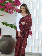 Beatitude Maroon Khadi Floral Embroidered Saree | Grocsy