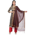 A R Silk Women's Chanderi Zari Embroidery Wine Regular Dupatta | Grocsy