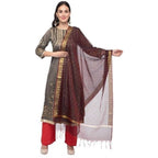 A R Silk Women's Chanderi Zari Embroidery Wine Regular Dupatta | Grocsy