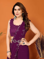 Partywear Designer Purple Georgette Fancy Saree - Starwalk | Grocsy