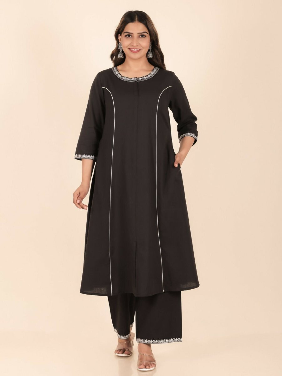 Aramya A-line Linen Cotton Solid Women's Kurta - Black | Grocsy