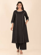 Aramya A-line Linen Cotton Solid Women's Kurta - Black | Grocsy