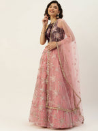 House of Panchhi Pink Net Sequins Embroideried Lehenga | Grocsy