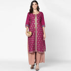 Cheera Hand Block Print Purple Straight Kurta (MAAI-049K) | Grocsy