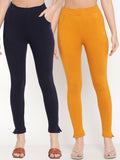 TAG 7 Women Navy Blue & Mustard Yellow Pack of 2 Straight Fit Ankle-Length Leggings | Grocsy