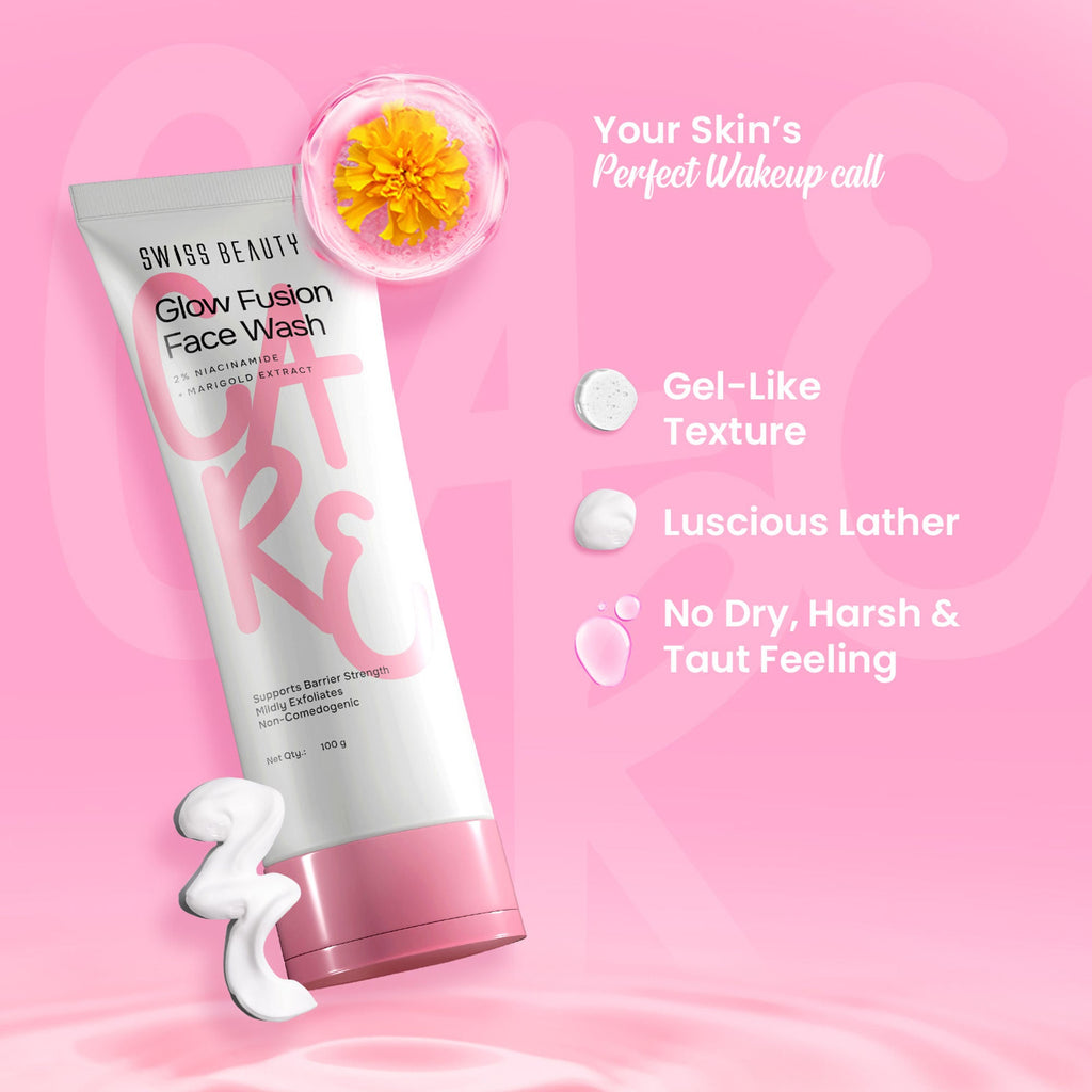 Swiss Beauty Care Glow Fusion Face Wash - 2% Niacinamide & Marigold Extract | Grocsy